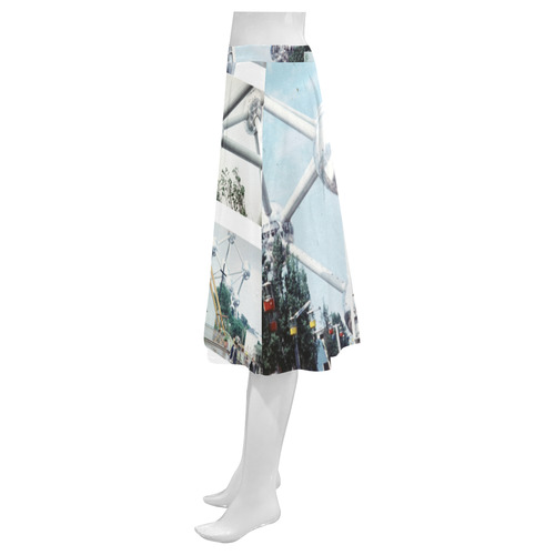 Vintage Brussels Atomium Collage Mnemosyne Women's Crepe Skirt (Model D16)