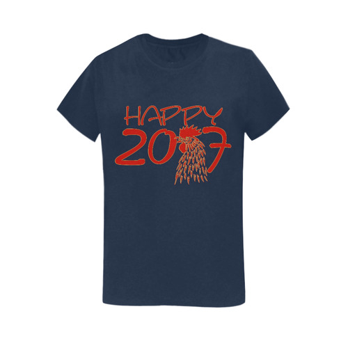 Happy 2017 Rooster Red Gold Women's T-Shirt in USA Size (Two Sides Printing)