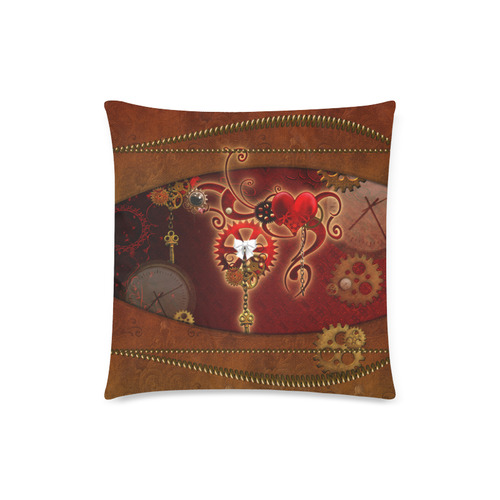 steampunk, hearts, clocks and gears Custom Zippered Pillow Case 18"x18"(Twin Sides)