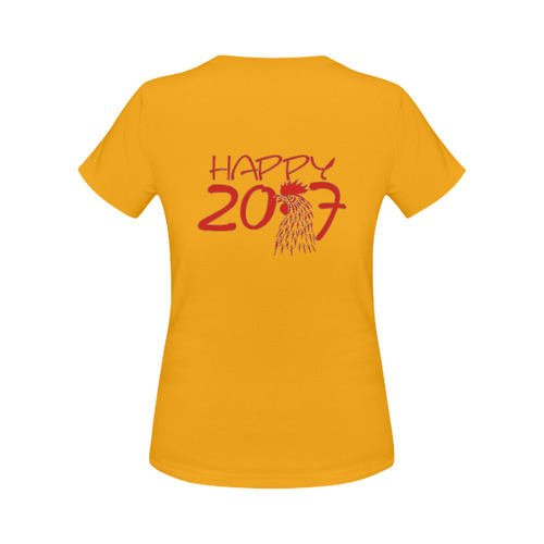 Happy 2017 Rooster Red Gold Women's Classic T-Shirt (Model T17）