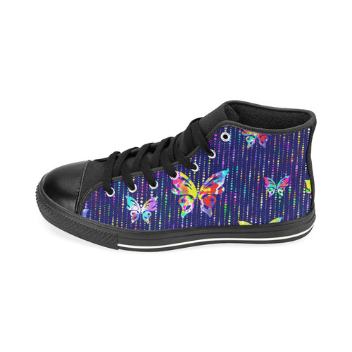 Butterflies On Dotted Lines Pattern High Top Canvas Women's Shoes/Large Size (Model 017)