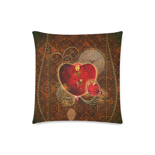 Steampunk, valentines heart with gears Custom Zippered Pillow Case 18"x18"(Twin Sides)