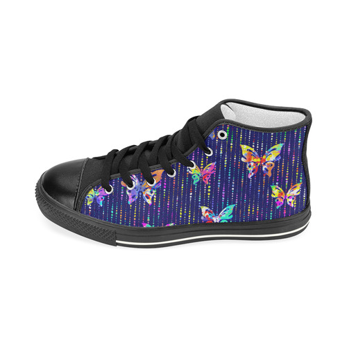 Butterflies On Dotted Lines Pattern Women's Classic High Top Canvas Shoes (Model 017)