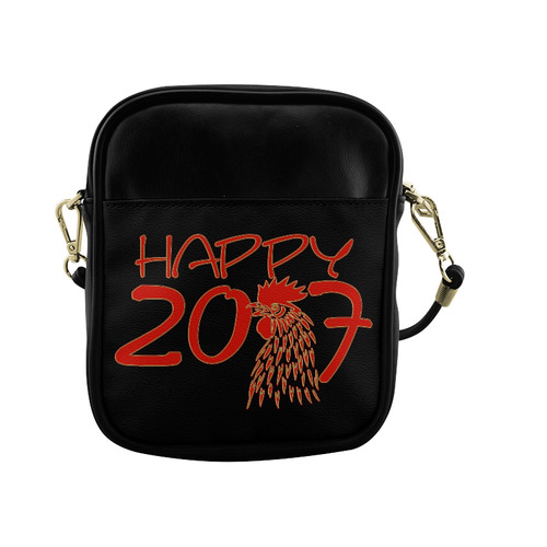 Happy 2017 Rooster Red Gold Sling Bag (Model 1627)