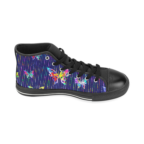 Butterflies On Dotted Lines Pattern High Top Canvas Women's Shoes/Large Size (Model 017)