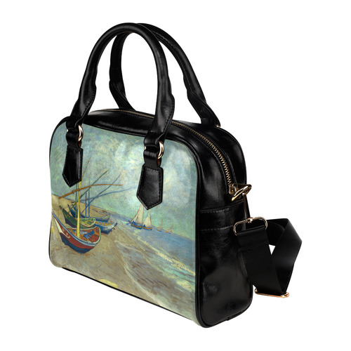 Vincent van Gogh Fishing Boats Beach Shoulder Handbag (Model 1634)