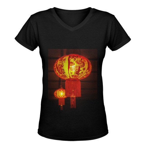 Red Chinese Lanterns Home Decoration Women's Deep V-neck T-shirt (Model T19)