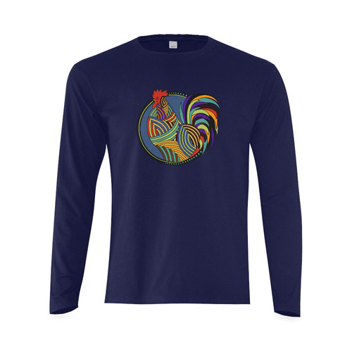 Geometric Art Colorful Rooster Button Sunny Men's T-shirt (long-sleeve) (Model T08)