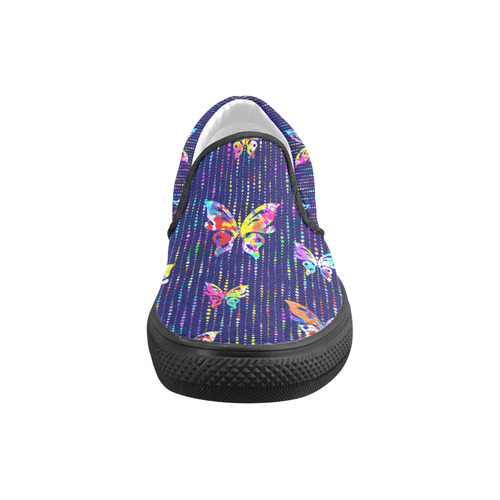 Butterflies On Dotted Lines Pattern Women's Unusual Slip-on Canvas Shoes (Model 019)