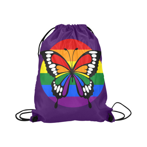 Dot Rainbow Flag Stripes Butterfly Silhouette Large Drawstring Bag Model 1604 (Twin Sides)  16.5"(W) * 19.3"(H)