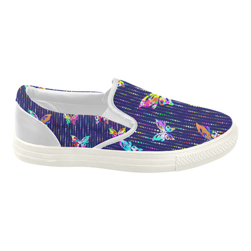 Butterflies On Dotted Lines Pattern Women's Slip-on Canvas Shoes (Model 019)