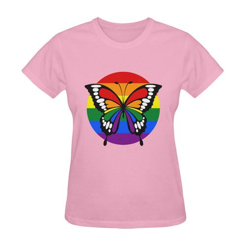 Dot Rainbow Flag Stripes Butterfly Silhouette Sunny Women's T-shirt (Model T05)