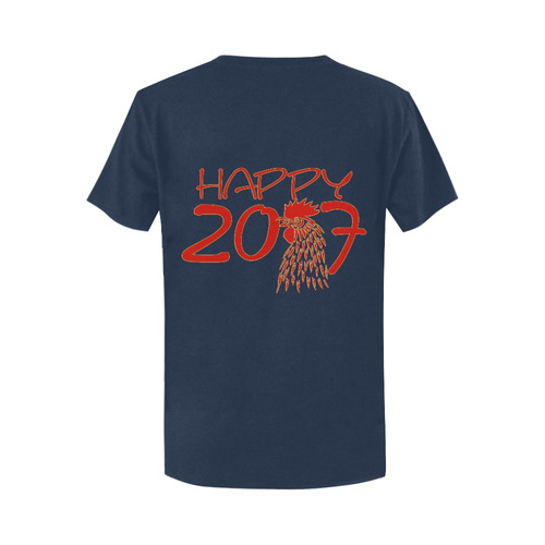 Happy 2017 Rooster Red Gold Women's T-Shirt in USA Size (Two Sides Printing)