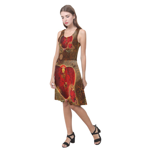 Steampunk, valentines heart with gears Atalanta Casual Sundress(Model D04)