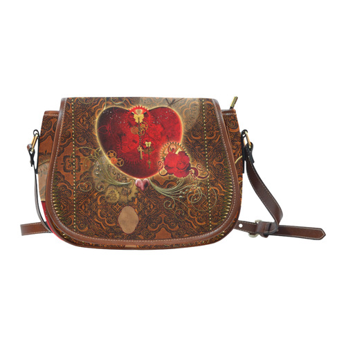 Steampunk, valentines heart with gears Saddle Bag/Large (Model 1649)