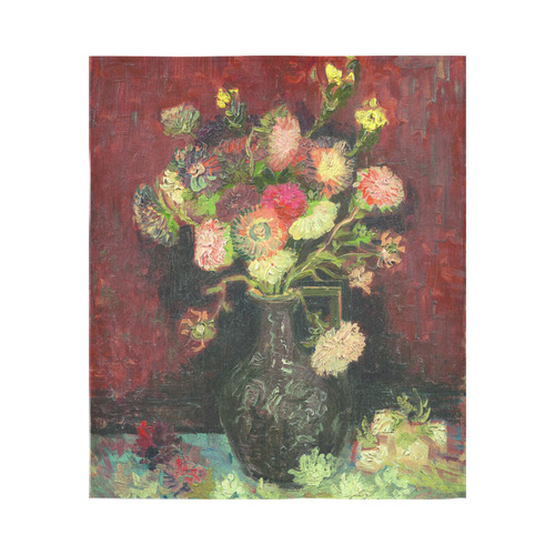 Vincent van Gogh Vase with Autumn Asters Cotton Linen Wall Tapestry 51"x 60"