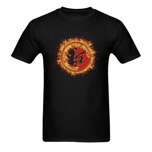 Gold Red Fire Rooster Button Men's T-Shirt in USA Size (Two Sides Printing)