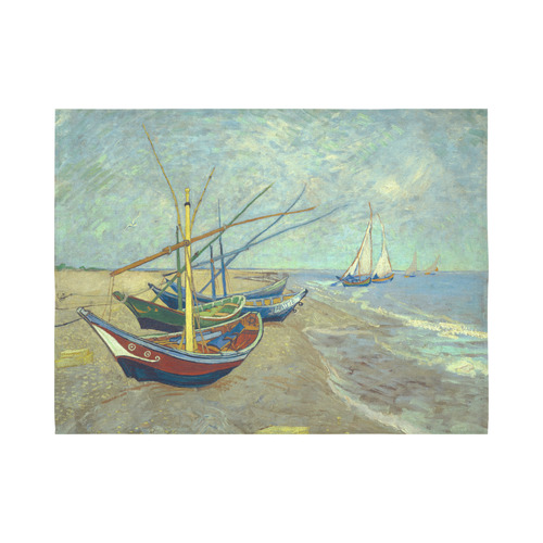 Vincent van Gogh Fishing Boats Beach Cotton Linen Wall Tapestry 80"x 60"