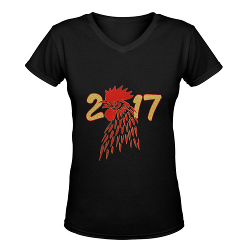 2017 gold Rooster Red Women's Deep V-neck T-shirt (Model T19)