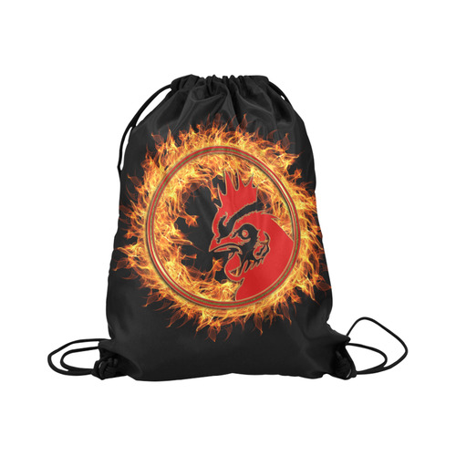 Gold Red Fire Rooster Button Large Drawstring Bag Model 1604 (Twin Sides)  16.5"(W) * 19.3"(H)