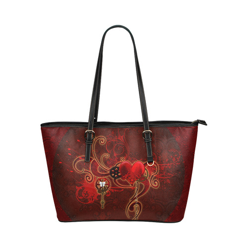 Wonderful steampunk design with heart Leather Tote Bag/Large (Model 1651)