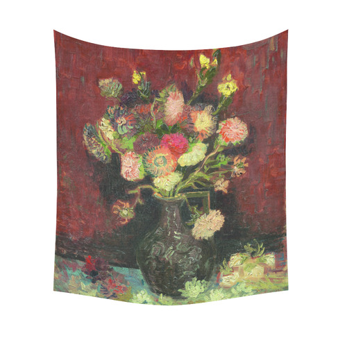 Vincent van Gogh Vase with Autumn Asters Cotton Linen Wall Tapestry 51"x 60"