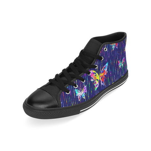 Butterflies On Dotted Lines Pattern High Top Canvas Women's Shoes/Large Size (Model 017)