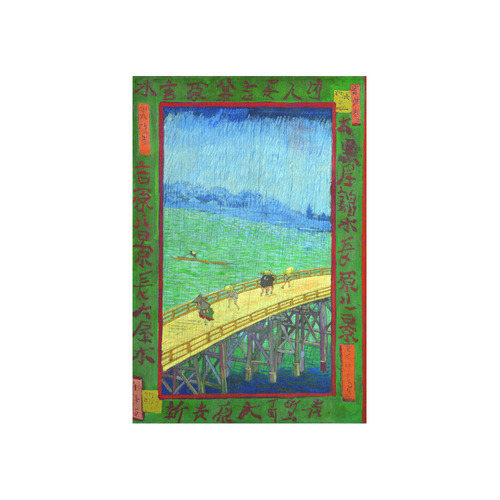 Vincent van Gogh Bridge in Rain after Hiroshige Cotton Linen Wall Tapestry 40"x 60"