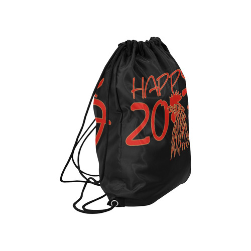 Happy 2017 Rooster Red Gold Large Drawstring Bag Model 1604 (Twin Sides)  16.5"(W) * 19.3"(H)