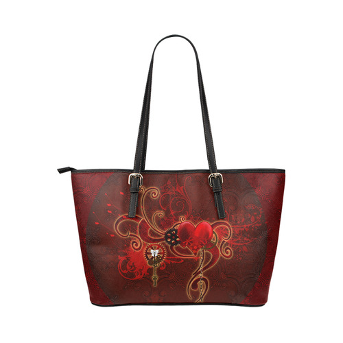 Wonderful steampunk design with heart Leather Tote Bag/Large (Model 1651)