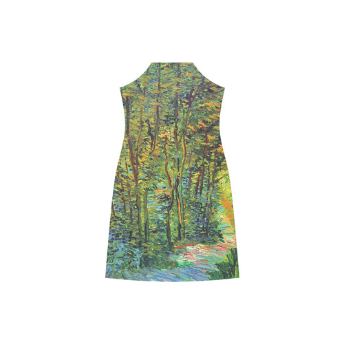 Vincent van Gogh Path in the Woods V-Neck Open Fork Long Dress(Model D18)
