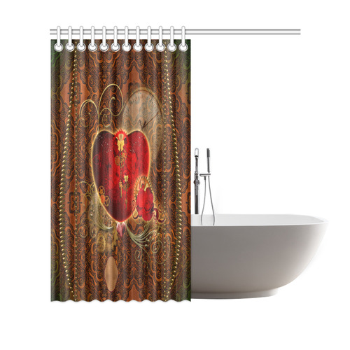 Steampunk, valentines heart with gears Shower Curtain 69"x70"