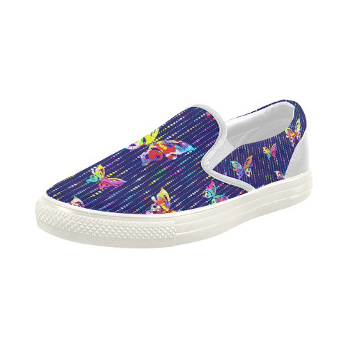 Butterflies On Dotted Lines Pattern Women's Slip-on Canvas Shoes (Model 019)