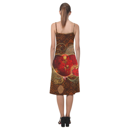 Steampunk, valentines heart with gears Alcestis Slip Dress (Model D05)