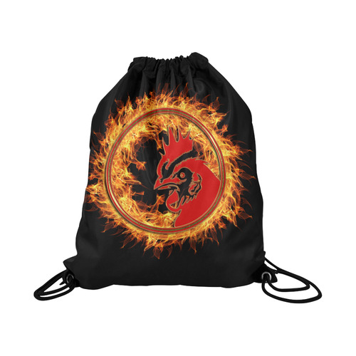 Gold Red Fire Rooster Button Large Drawstring Bag Model 1604 (Twin Sides)  16.5"(W) * 19.3"(H)