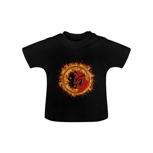 Gold Red Fire Rooster Button