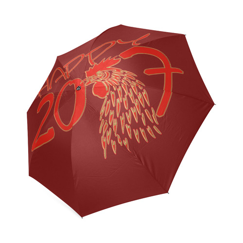 Happy 2017 Rooster Red Gold Foldable Umbrella (Model U01)