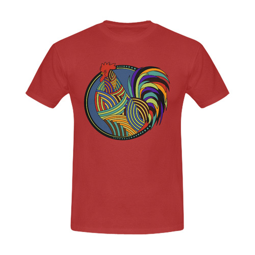 Geometric Art Colorful Rooster Button Men's Slim Fit T-shirt (Model T13)