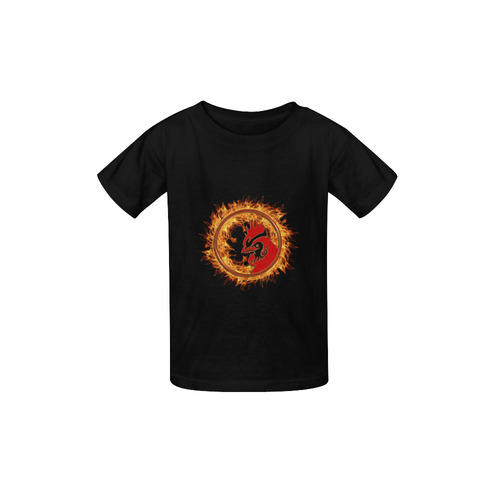 Gold Red Fire Rooster Button Kid's  Classic T-shirt (Model T22)