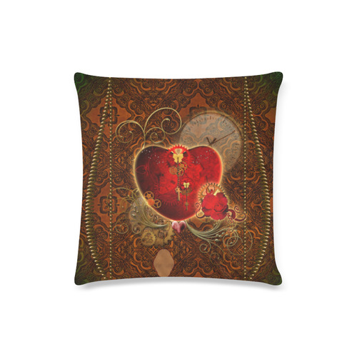Steampunk, valentines heart with gears Custom Zippered Pillow Case 16"x16"(Twin Sides)
