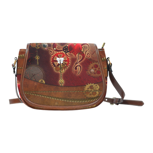 steampunk, hearts, clocks and gears Saddle Bag/Large (Model 1649)