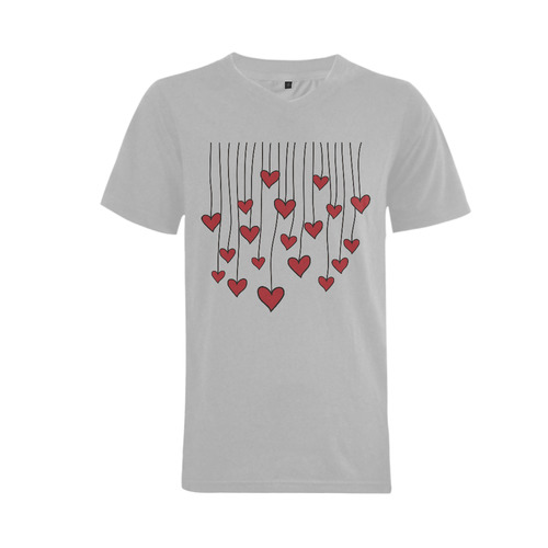 Waving Love Heart Garland Curtain Men's V-Neck T-shirt  Big Size(USA Size) (Model T10)