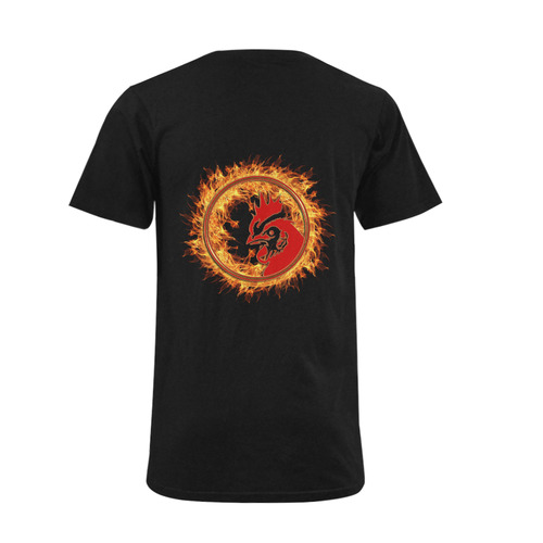 Gold Red Fire Rooster Button Men's V-Neck T-shirt (USA Size) (Model T10)