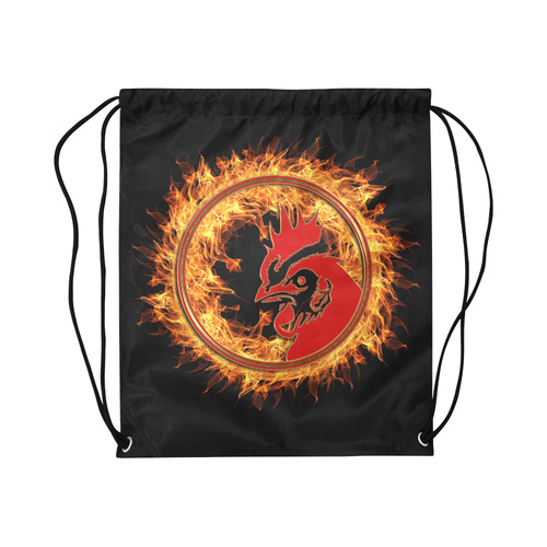 Gold Red Fire Rooster Button Large Drawstring Bag Model 1604 (Twin Sides)  16.5"(W) * 19.3"(H)