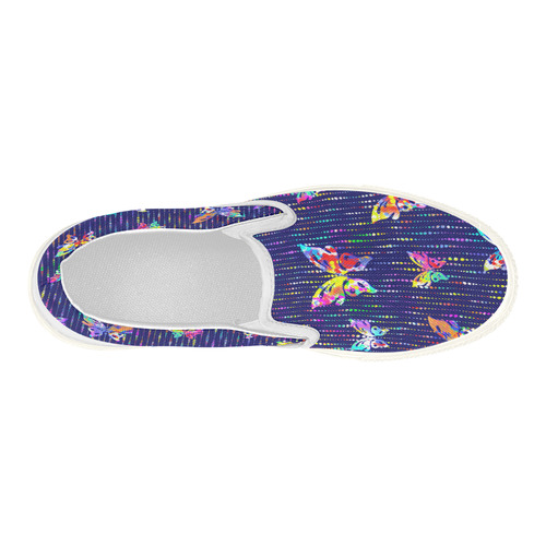 Butterflies On Dotted Lines Pattern Women's Slip-on Canvas Shoes (Model 019)