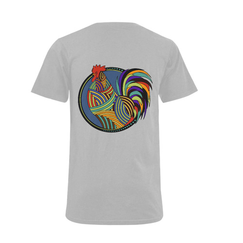 Geometric Art Colorful Rooster Button Men's V-Neck T-shirt (USA Size) (Model T10)