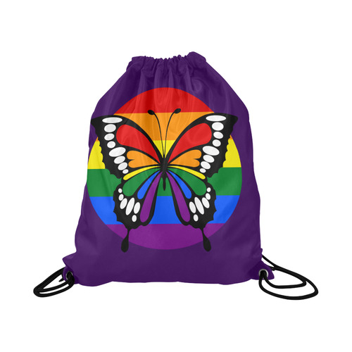 Dot Rainbow Flag Stripes Butterfly Silhouette Large Drawstring Bag Model 1604 (Twin Sides)  16.5"(W) * 19.3"(H)