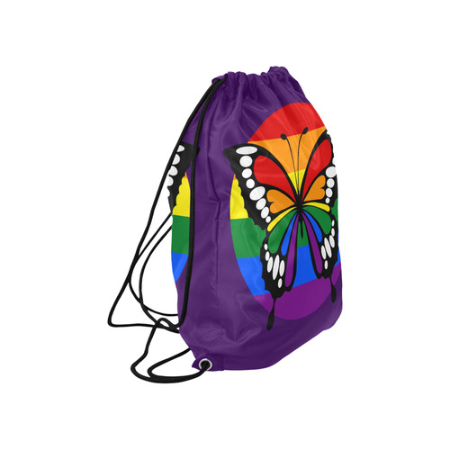 Dot Rainbow Flag Stripes Butterfly Silhouette Large Drawstring Bag Model 1604 (Twin Sides)  16.5"(W) * 19.3"(H)