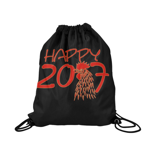 Happy 2017 Rooster Red Gold Large Drawstring Bag Model 1604 (Twin Sides)  16.5"(W) * 19.3"(H)