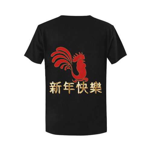 Chinese Happy New Year Rooster Gold Red Women's T-Shirt in USA Size (Two Sides Printing)